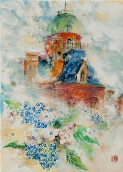 花と洋館ー紫陽花ー