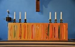 Gold season altar panel for St Etheldreda's Church Fulham.