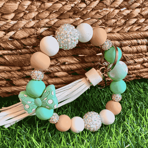 Mint bows Wristlet keychain