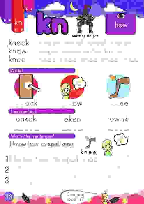 Knitting Knight CP4 Worksheet – kn Sound Practice (P33-34 + Bonus Pages)