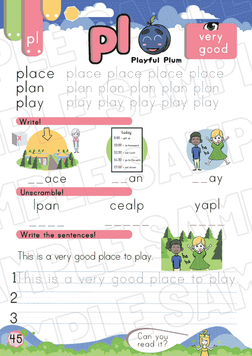Playful Plum CP2 Worksheet – pl Sound Practice (P45-46 + Bonus Pages)