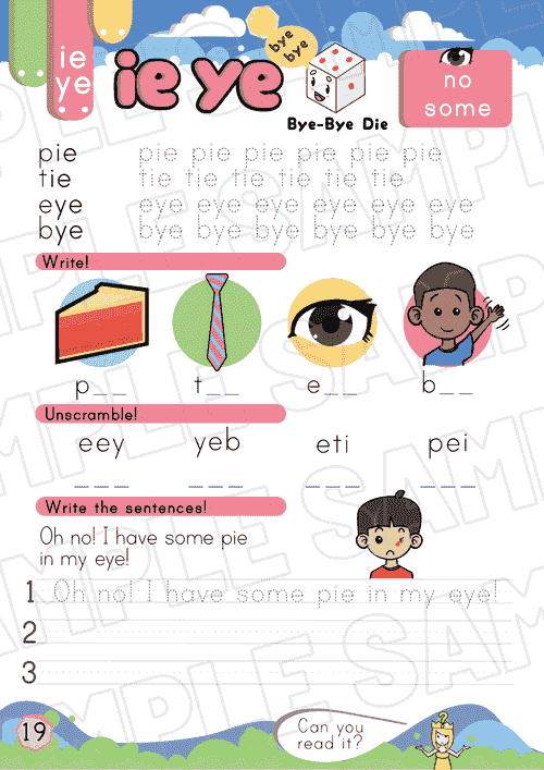 Bye-Bye Die CP2 Worksheet – ie/ye Sound Practice (P19-20 + Bonus Pages)