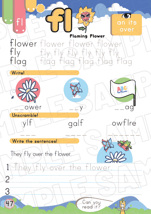 Flaming Flower CP2 Worksheet – fl Sound Practice (P47-48 + Bonus Pages)