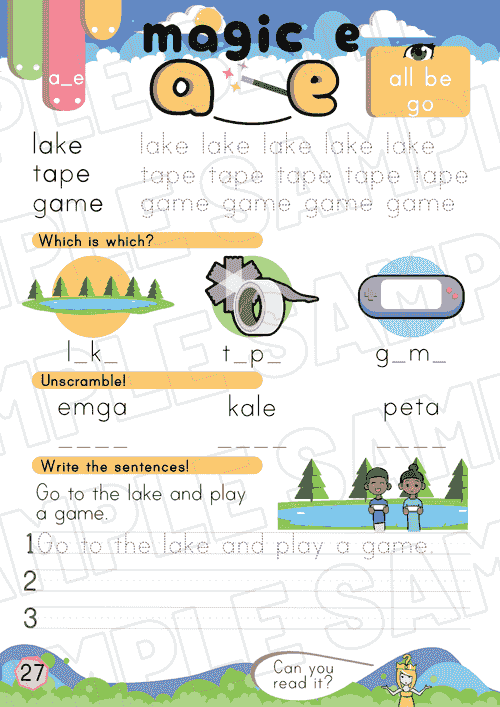 Magic E (A) CP2 Worksheet – a_e Sound Practice (P27-28 + Bonus Pages)