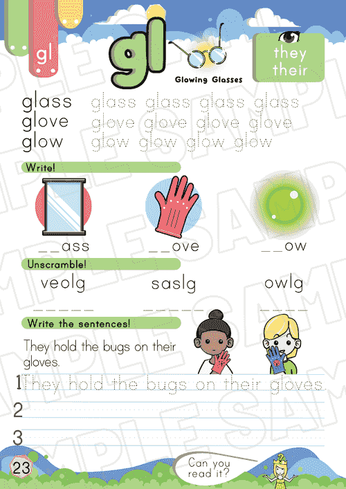 Glowing Glasses CP2 Worksheet – gl Sound Practice (P23-24 + Bonus Pages)