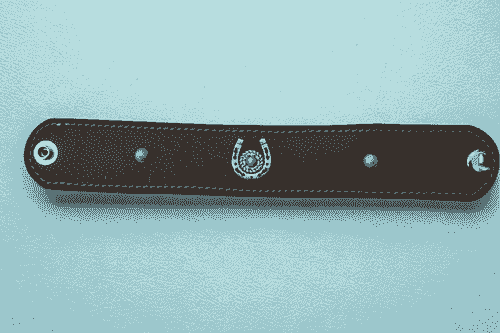 Dark brown leather bracelet with horseshoe