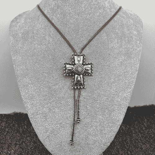 Turquoise Cross Charm Leather Rope Lariat Necklace