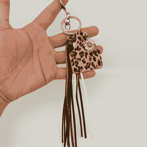 Western Style Geometric Cowhide Keychain-Leopard