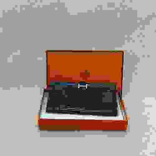 Hermes Bearn Soufflet Blue Marine x Gold Hardware