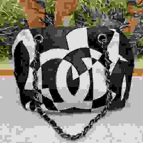 Chanel  Lambskin CC Patchwork Shoulder Bag Black White