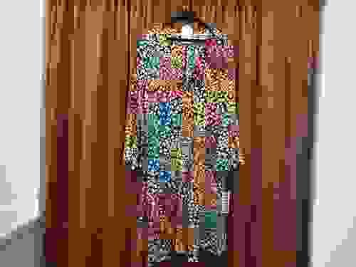 Layered Squares Print Dress-Large