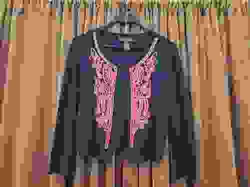 Beaded Cropped Cardigan with Embroidery-Small