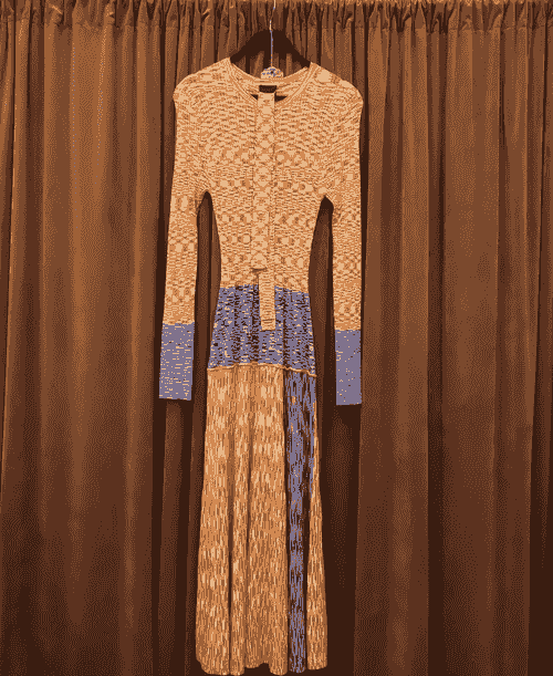 Patchwork Knit Dress with Belt-S