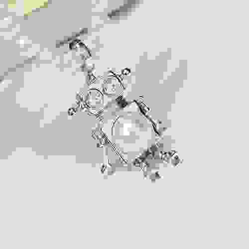 S925 Silver Robot Pearl Pendant Necklace