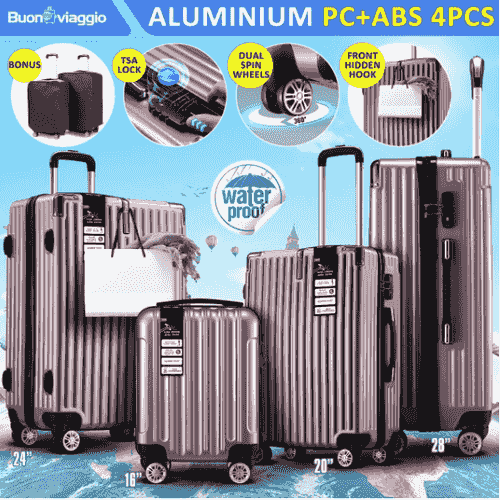 4 Piece Luggage Set Carry On Traveller Suitcases Hard Shell Rolling Trolley Checked Bag TSA Lock Fro