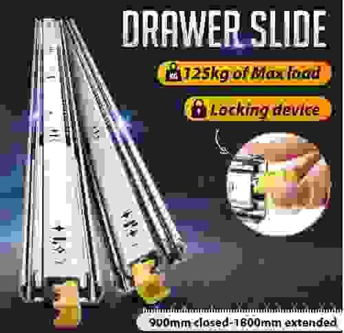 Drawer Slides Runners Heavy Duty Locking Ball Bearing Rails Cabinet Track Guide 125Kg