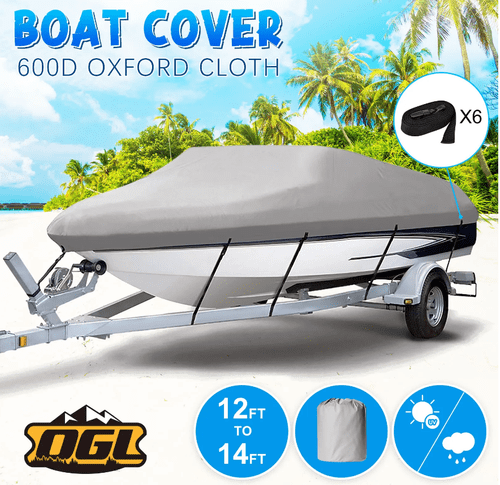 Trailerable Boat Cover 12-14ft Waterproof Marine Grade Fabric Heavy Duty Protector Jumbo V