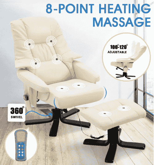 Full Body Massage Recliner Chair 8 Point Heated Office Chair Beige