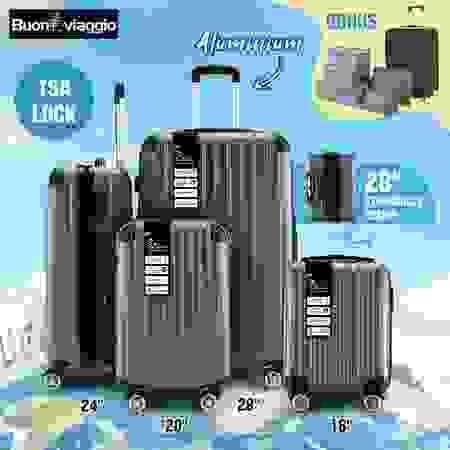4 Piece Carry On Traveller Checked Bag Hard Shell Lightweight Trolley TSA Lock Expandable Grey