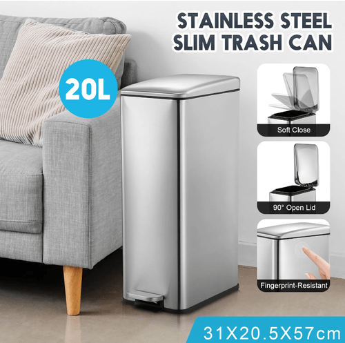 20L Garbage Can Rubbish Bin Recycling Trash Waste Stainless Steel
