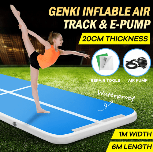 Gymnastics Airtrack Inflatable Gym Track Exercise Mat with Electric Air Pump 6x1x0.2m Blue