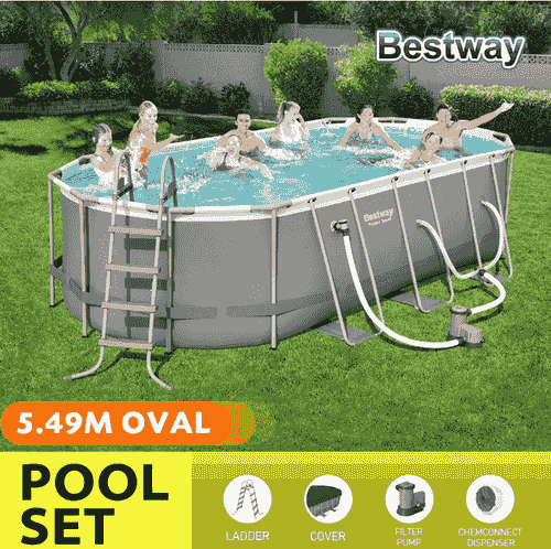 Bestway 5.49x2.74x1.22m Power Steel Frame Above Ground Oval Pool Set
