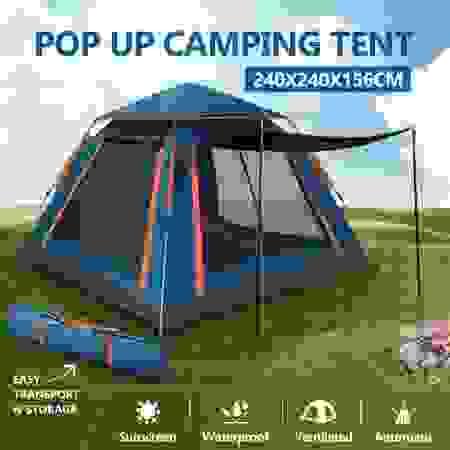 4 Person Instant Pop Up Beach Shade Family Camping Tent Shelter 240x240x156cm BLUE