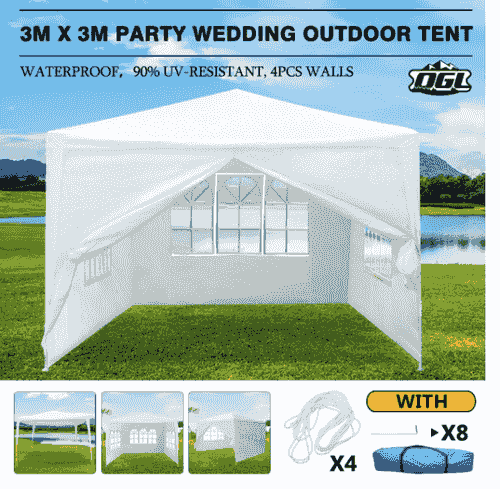 OGL 3M x 3M Party Wedding Outdoor Tent Gazebo Canopy Events Pavilion w/3 Sidewalls and 1 Door