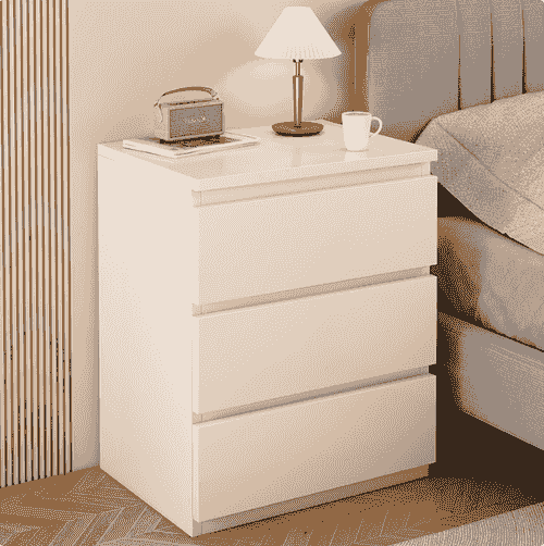 Bedside Table White Cabinet Nightstand with 3 Storage Drawers Bedroom