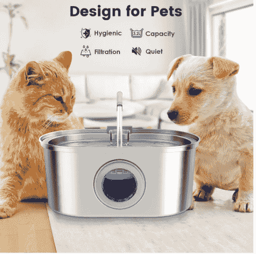 Stainless Steel Cat Water Fountain 3.2L Automatic Pet Water Fountain with Water Level Window and LED