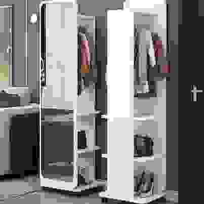 Slim Movable Mirror Storage Cabinet Free Standing Armoire Organizer White
