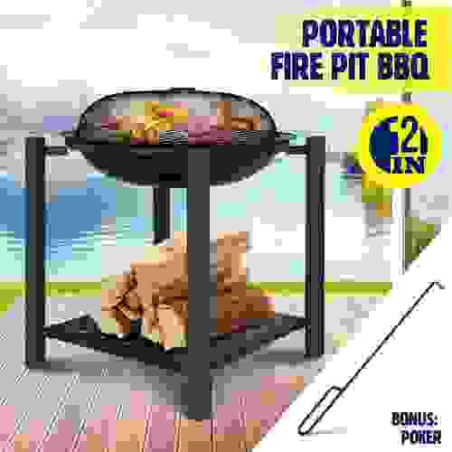 Fire Pit BBQ Grill Portable Fireplace Patio Heater Camping Smoker Brazier