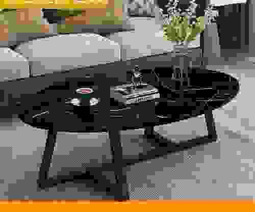 Oval Top Modern Coffee Table with Cross Leg Metal Base