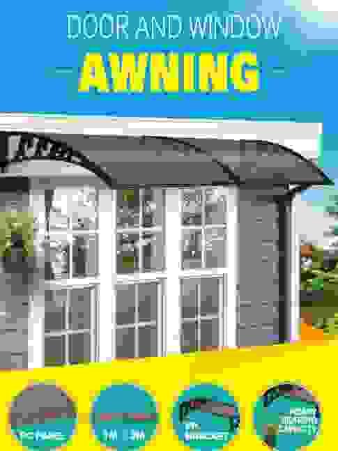 2M DIY Window Door Awning House Canopy Patio UV Rain Cover Sun Shade - Brown