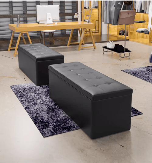 Ottoman Bench Storage Foot Stool Box black PU 100x40x42CM