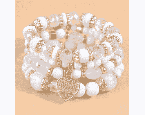 4pcs Simple Mix & Match Bead & Heart Charm Layered Women's Bracelet