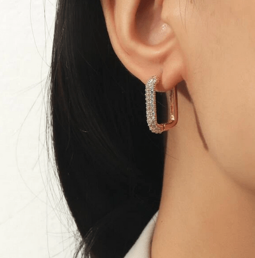 Gold Cubic Zirconia Decor Hoop Earrings