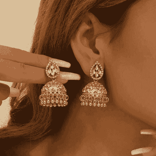 Rhinestone Jhumka style tassel Dangle Earrings