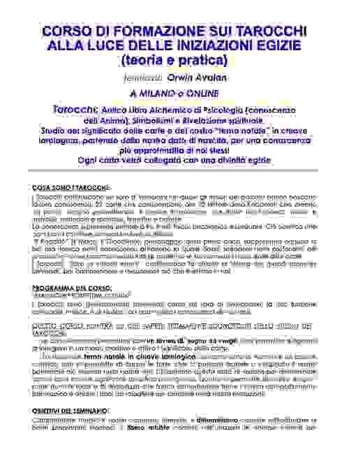 CORSO DI FORMAZIONE SUI TAROCCHI ALLA LUCE DELLE INIZIAZIONI EGIZIE (teoria e pratica)