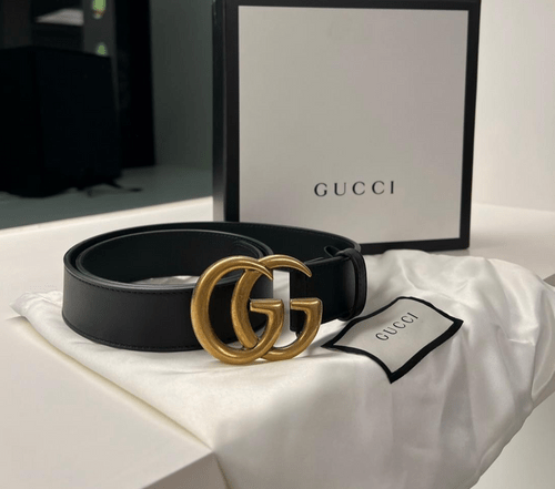 GUCCI 雙Ｇ仿舊小牛皮皮帶 中號（預購 ）