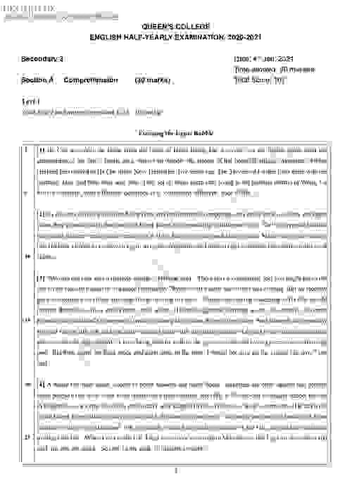皇仁書院 - Queen's College - 2020-2021 - S3 - 中三 - 上學期 -英文 -考試試題試卷及答案-共21頁