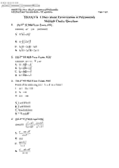 德望學校 Good Hope School -中三- S3 - 數學_3A-第一單元-More-about-Factorization-of-Polynomials-(MC)-試題試卷D及答案-共6頁