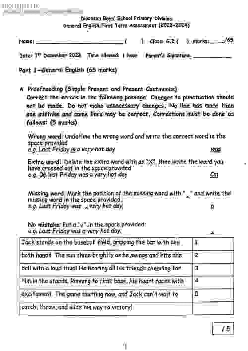 Docesan Boys' School Primary Divison -拔萃男書院附屬小學-男拔-P2-二年級-2023-2024-第一學期測試-英文考試試卷-共9頁