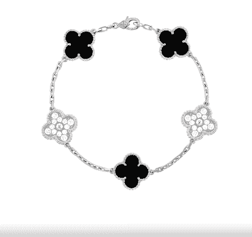 Bracelet Vintage Alhambra 5 motifs BLANC NOIR VAN CLEEF 