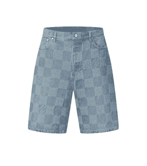 LOUIS VUITTON Short Damier 3D en denim léger