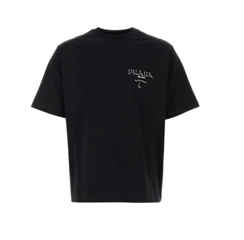 PRADA Logo-Embossed Black Cotton T-Shirt