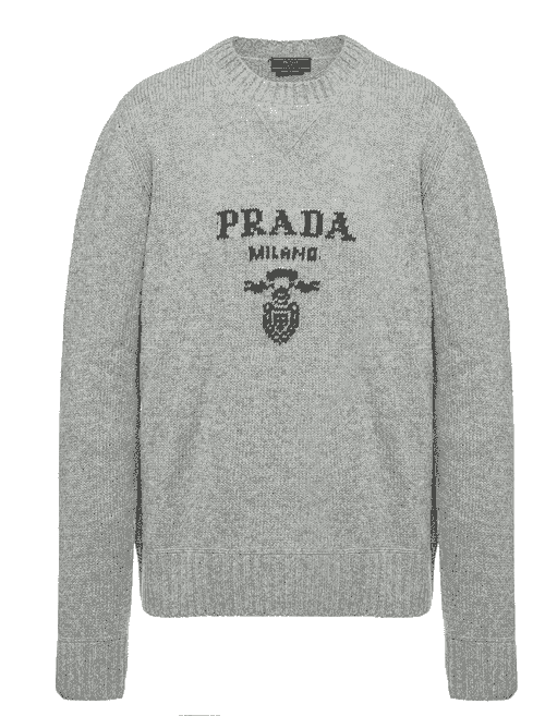 Prada pull en laine mélangée à logo intarsia GREY 