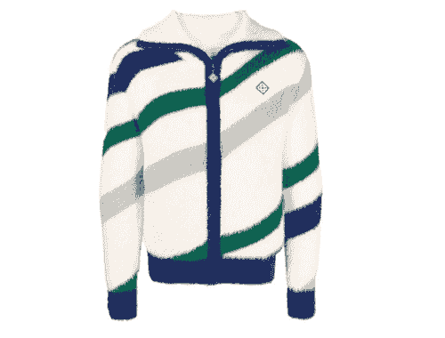 CASABLANCA Diagonal Striped Fluffy Zip Up Jumper