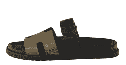 Sandales chypre en cuir Hermès KAKI ONE stripe black 