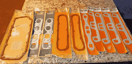 Item #124 MR GASKET HEMI MOPAR GASKETS. LOT OF 10 PIECES 426 440 340 392 GASSER WALL ART?
